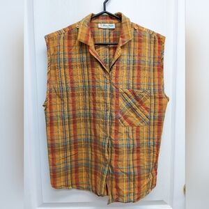 Didier Hagler vintage Madras plaid sleeveless button down shirt size 42